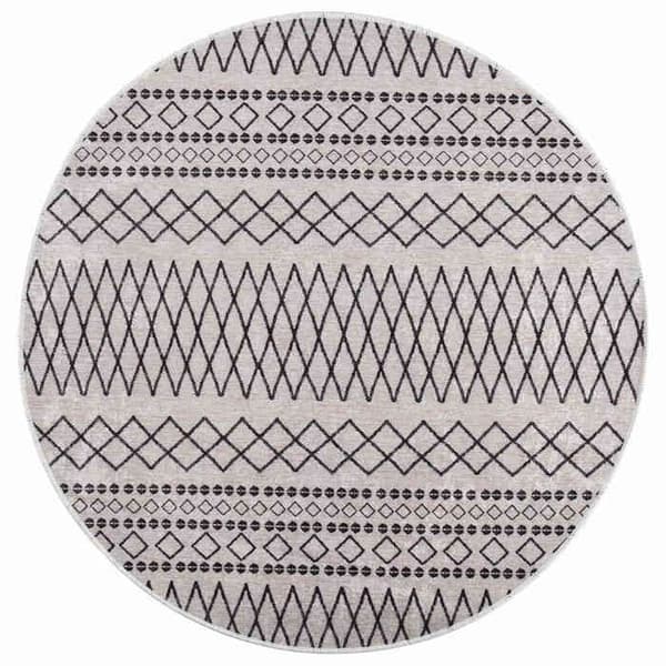 Tæppe - MAISON EXCLUSIVE - Ø120 cm - Rund - Sort og hvid - Polyester velour svart och vitt