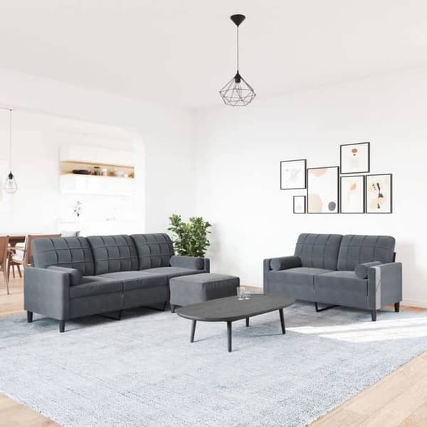 Maison Exclusive - 3-delars soffgrupp med kuddar i mörkgrå sammet Mörkgrå