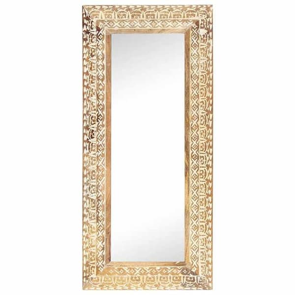 Maison Exclusive - Håndskåret spejl 110x50x2,6 cm Solid mangotræ