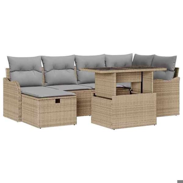 Maison Exclusive - 7 osan beige polyrottinkinen puutarhakalustesetti