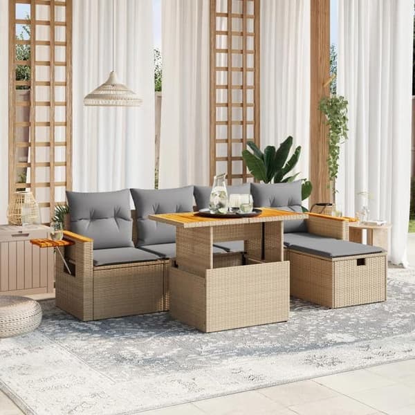 Havemøbler - EKSKLUSIVT HUS - 6 dele - Flettet harpik - Beige - Modulerbar beige