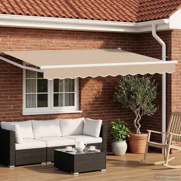 Sammenklappelig markise - EKSKLUSIV HUS - 3 x 2,5 m - Manuel - Solcelle-LED - Polyester PU dug Beige och vit