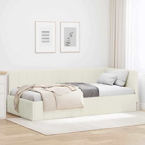 Hjørnesengramme - EKSKLUSIV HUS - 100 x 200 cm - Creme - Velour - Omvendelig orientering Grädde