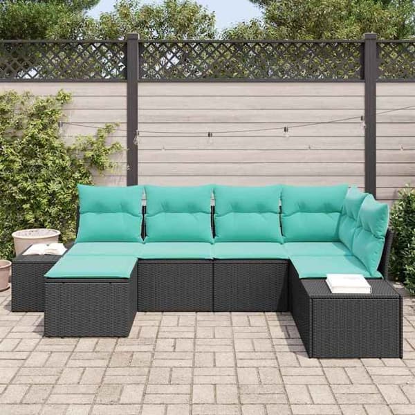 Maison Exclusive - 6-delt have-sofa sæt i sort og turkis polyrotin