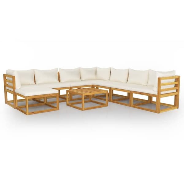 Maison Exclusive - Trädgårdsmöbler 9 delar med kuddar Creme Solid akaciaträ