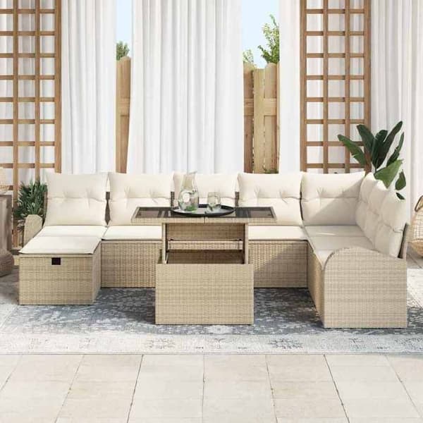 Maison Exclusive - 9 osan beige polyrottinkinen puutarhakalustesetti