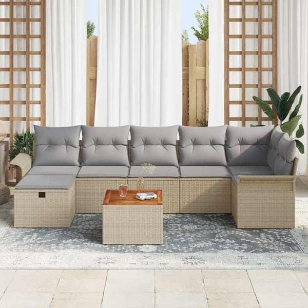 Maison Exclusive - 8 osan beige polyrottinkinen puutarhakalustesetti