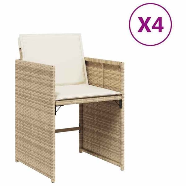 Maison Exclusive - Trädgårdsstolar med kuddar, set om 4, beige flätad resin beige