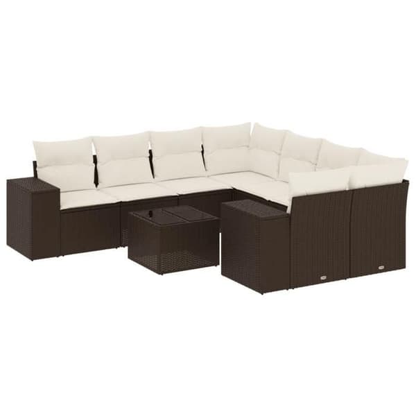 Maison Exclusive - Trädgårdsmöbler med kuddar 9 delar brun flätad resin
