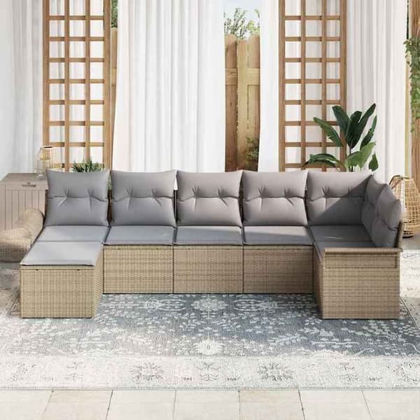Maison Exclusive - 7 osan beige polyrottinkinen puutarhakalustesetti