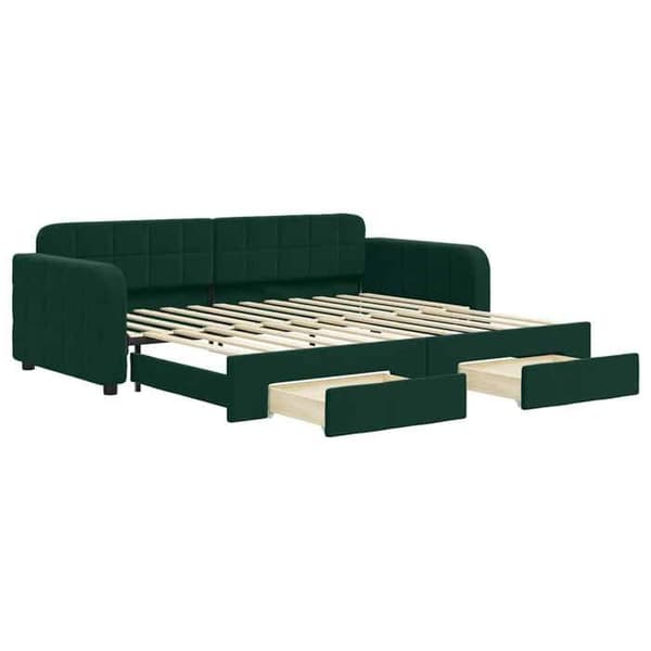 Seng til dagbrug - EKSKLUSIVT HUS - 90x200 - Med sovesofa - 2 skuffer - Grøn velour
