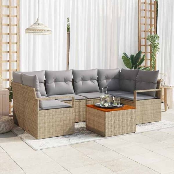 Maison Exclusive - 7-delars trädgårdsoff-set i beige polyrotting beige