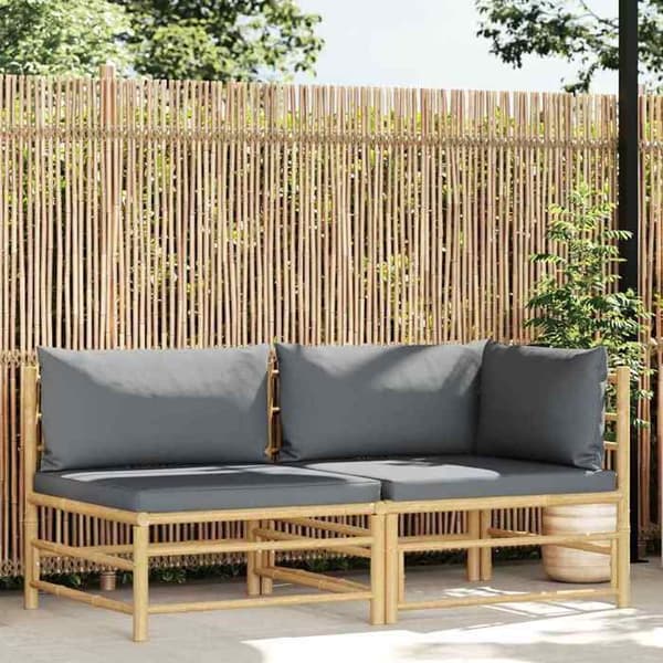 Maison Exclusive - Trädgårdsmöbler 2 delar med mörkgrå kuddar i bambu Mörkgrå