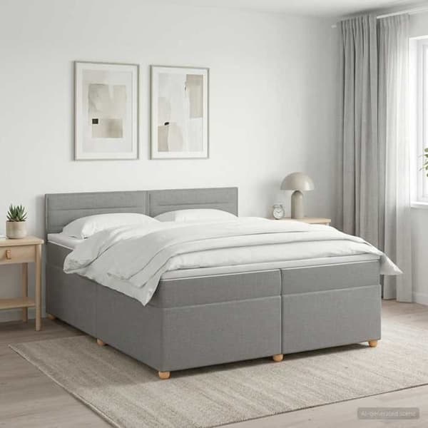 Maison Exclusive - Boxspring seng med madras Lys grå 200 x 200 cm Stof