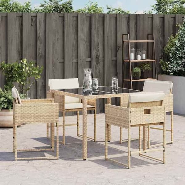 Maison Exclusive - Trädgårdsstolar med kuddar, set om 4, beige flätad resin beige