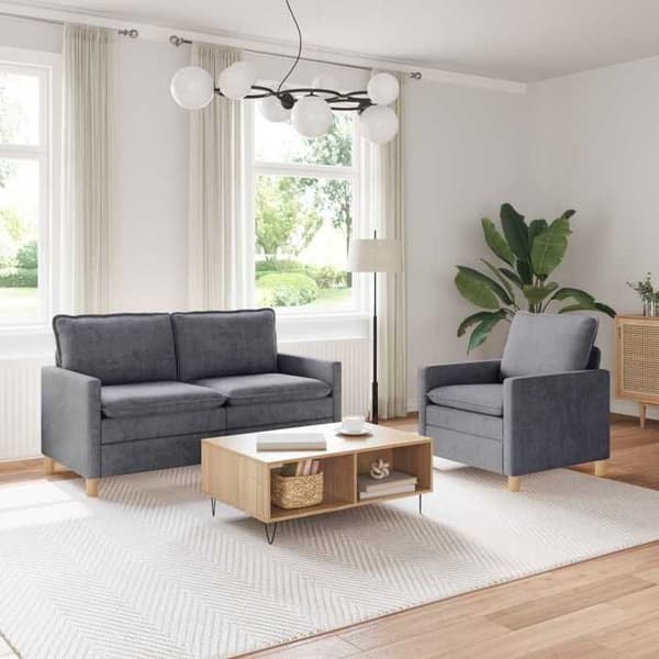Divaani - MAISON EXCLUSIVE - 2-osainen setti - Vaaleanharmaa - Polyesteri - Vankka metallirunko Ljusgrått