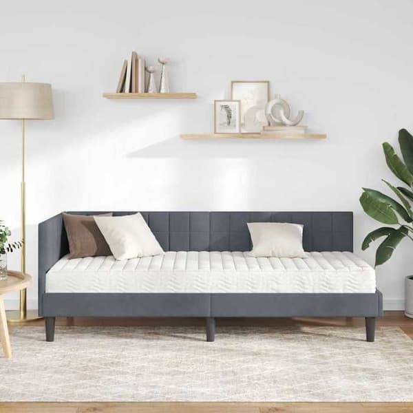 Sängram med madrass - EXKLUSIV HEM - Rektangulär - 80 x 200 cm - Mörkgrå - Skummadrass Mörkgrå