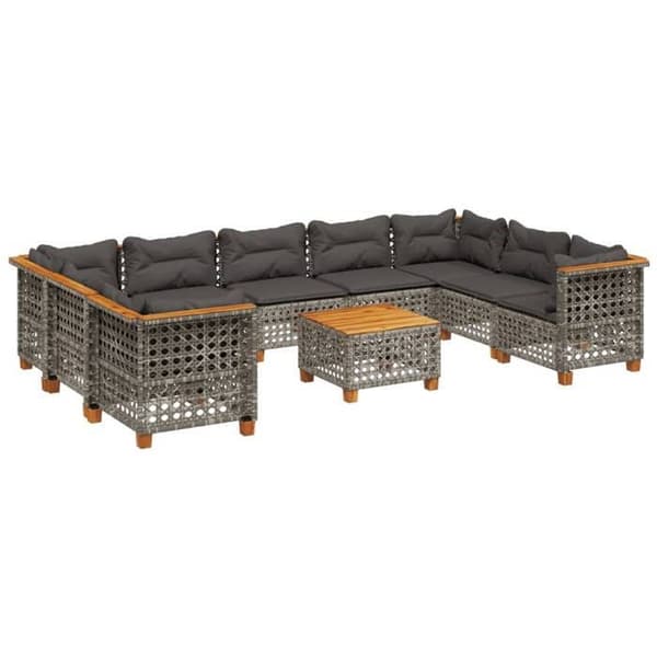 Maison Exclusive - Trädgårdsmöbler med kuddar 10 delar grå flätad resin Grå