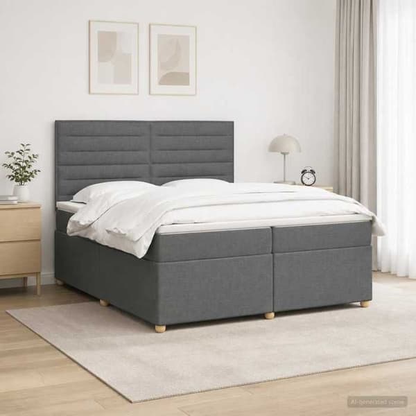 Maison Exclusive - Boxspring säng med madrass Mörkgrå 200 x 200 cm Tyg Mörkgrå
