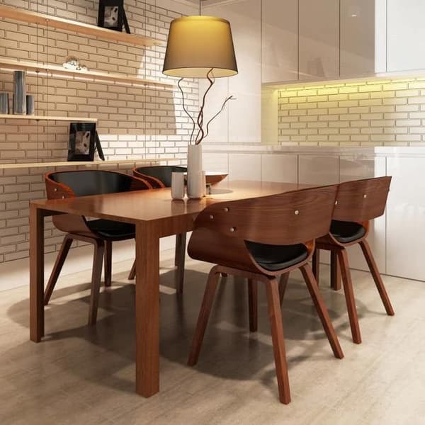 Maison Exclusive - Matstolar set om 4 brun böjd trä och konstläder kastanj
