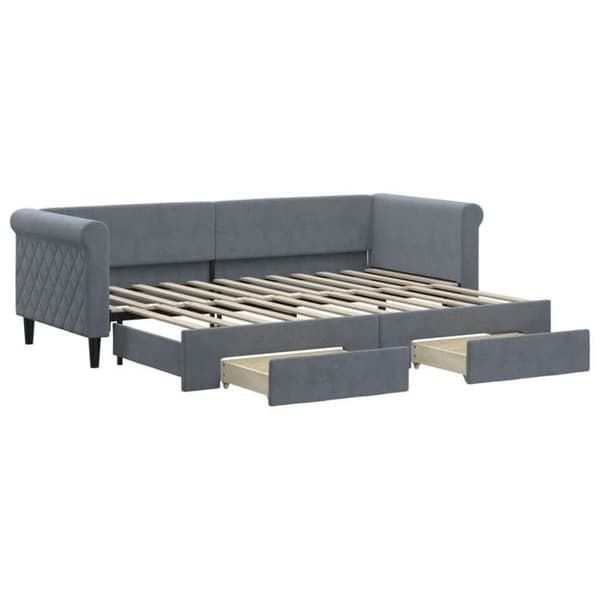 Päivävuode - EXCLUSIVE-KOTI - 80x200 cm - Daybed - 2 säilytyslaatikkoa - Harmaa sametti