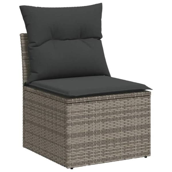 Maison Exclusive - Trädgårdsmöbler 9 delar med grå kuddar i flätad resin