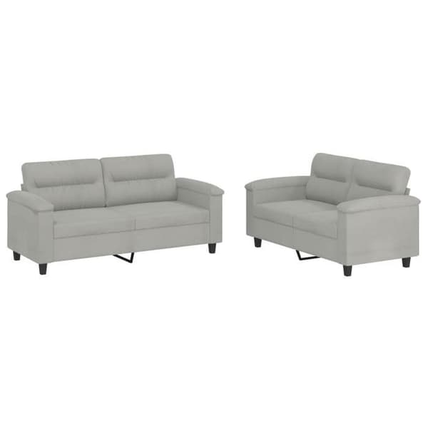 Maison Exclusive - Set med 2 soffor med ljusgrå kuddar i mikrofiber