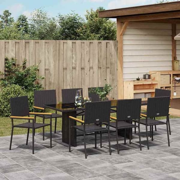 Maison Exclusive - 9 pc have spisebordssæt i sort polyrotin Svart