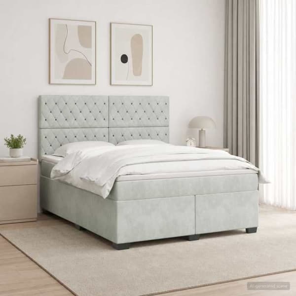 Maison Exclusive - Boxspring seng med madras Lys grå 160 x 200 cm Velour Ljusgrått