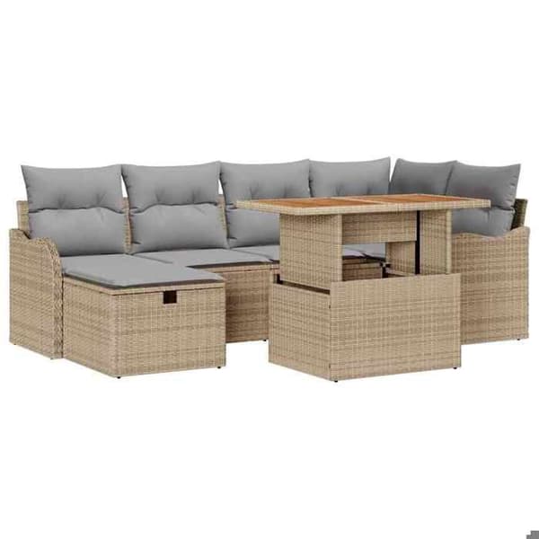 Maison Exclusive - 7 osan beige polyrottinkinen puutarhakalustesetti