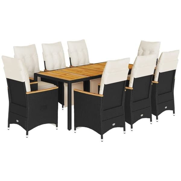 Maison Exclusive - 9 stk. havebistro sæt med sorte puder i poly rattan svart