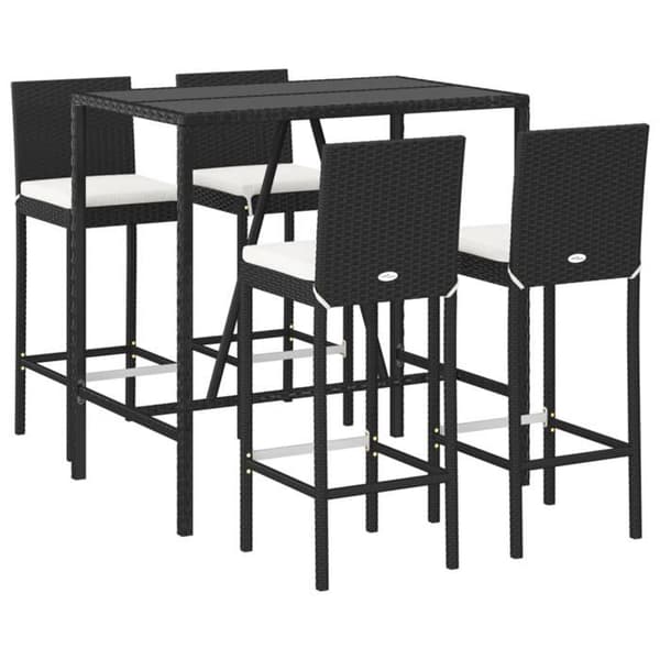 Havemøbel sæt - Eksklusivt hus - 5 dele - Sort poly rattan - Tempereret glas top