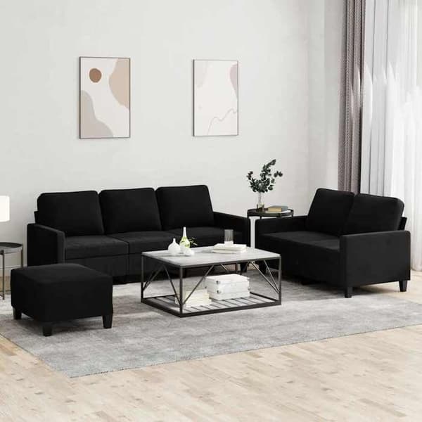 Maison Exclusive - 3 kpl:n sohvasetti tyynyillä, musta sametti Svart