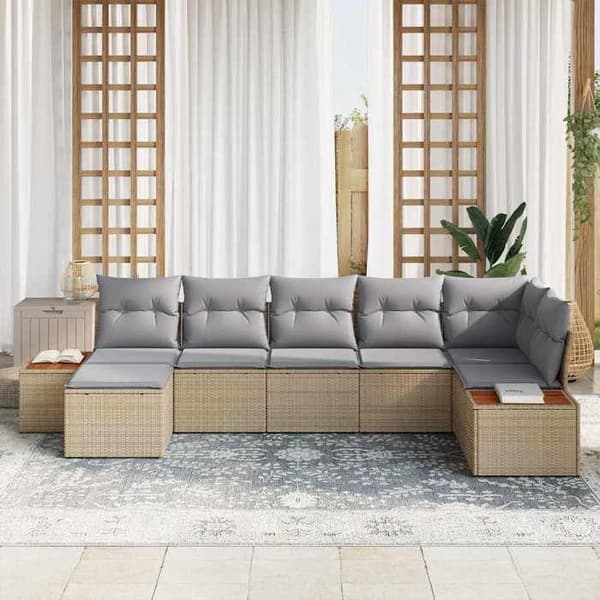 Maison Exclusive - 7 osan beige polyrottinkinen puutarhakalustesetti