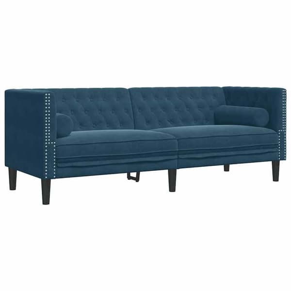 Soffa - EXKLUSIVT HUS - Chesterfield - Blå sammet - Kuddar ingår - Robust ben Blå (sammet)