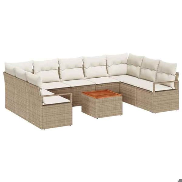 Maison Exclusive - 10 osan puutarhakalustesetti, beige polyrottinki