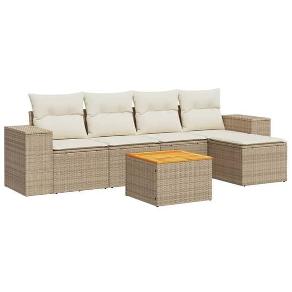Maison Exclusive - Trädgårdsmöbler med kuddar 6 delar beige flätad resin