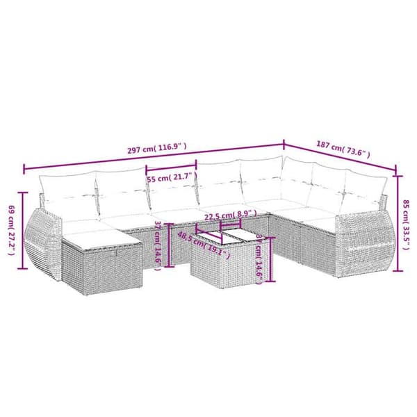 Maison Exclusive - Trädgårdsmöbler 9 delar med ljusgrå kuddar i flätad resin