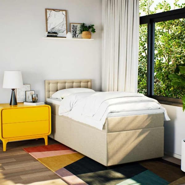 Maison Exclusive - Seng med lamelmadrasser og creme madras 90x200 cm Stof
