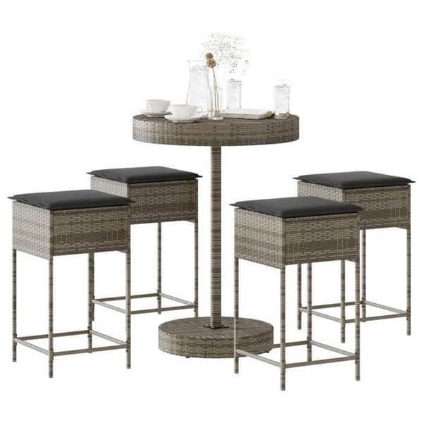 Maison Exclusive - Havebar sæt 5 dele med grå puder i poly rattan Grå