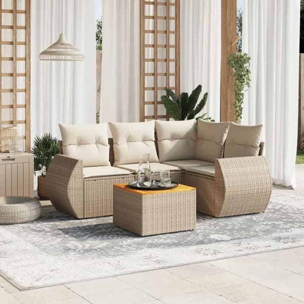 Maison Exclusive - Trädgårdsmöbler med kuddar 5 delar beige flätad resin beige