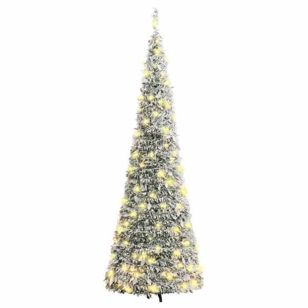 Maison Exclusive - Fällbar konstgjord julgran med flockad snö 100 LED Vit (flockad snö)