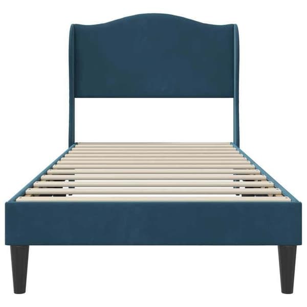 Sengestel - EKSKLUSIV HUS - 100 x 200 cm - Velour hovedgærde - Lamelleramme - Sorte spidse ben Blå