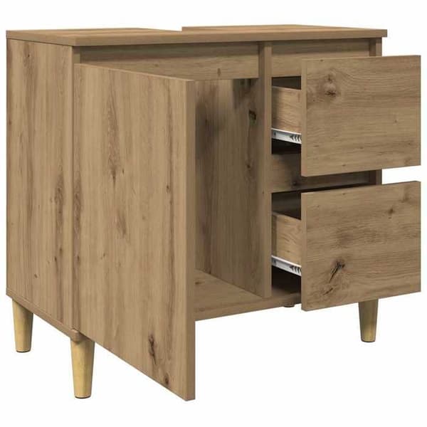 Under vasken møbel - EKSKLUSIV HUS - 65x33x60 cm - Ingeniørtræ - Fødder af massiv eucalyptus - Vendbare døre/skuffer