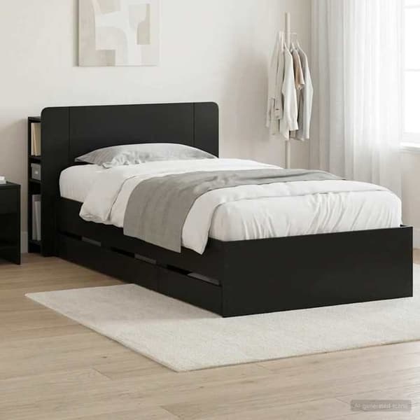 Maison Exclusive - Sengestel med opbevaring og hovedgærde Sort 75 x 190 cm Svart