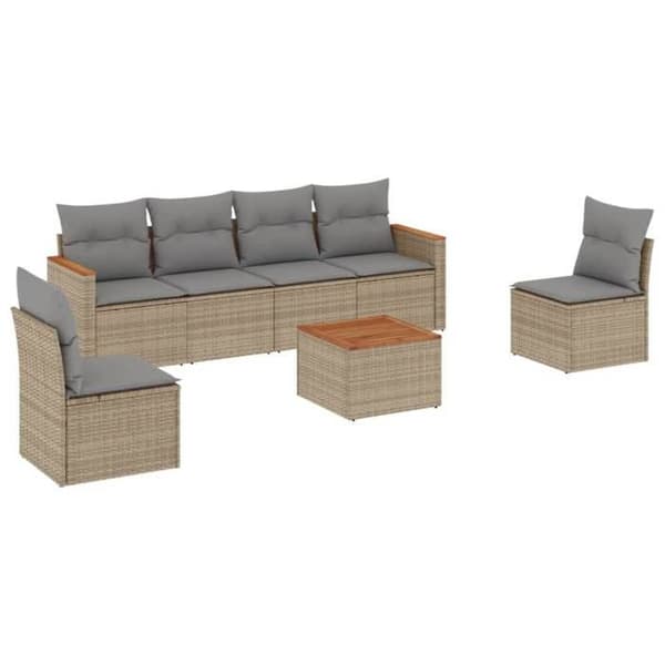 Maison Exclusive - Trädgårdsmöbler med kuddar 7 delar beige flätad resin