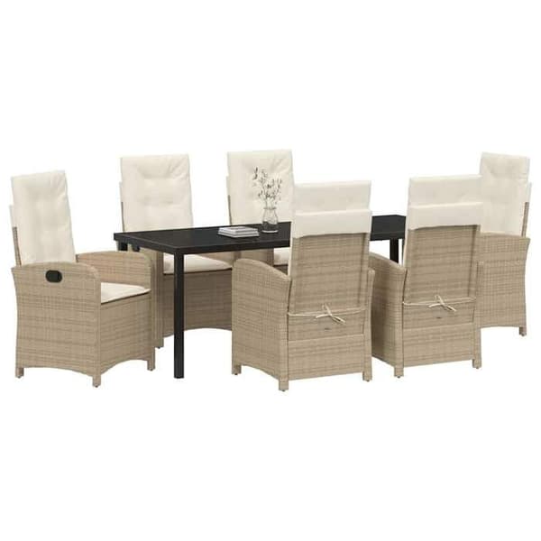 Maison Exclusive - 7 osan puutarhaterassipöytäryhmä, beige polyrottinki beige