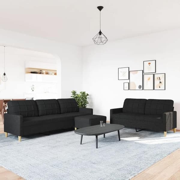 Maison Exclusive - 3 kpl:n sohvasetti mustalla kangaspuffilla