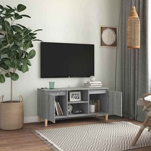 Maison Exclusive - TV-möbel med ben i solid Sonoma-grått trä 103,5x35x50 cm
