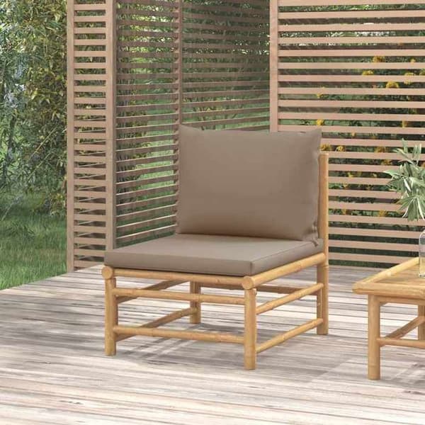 Maison Exclusive - Central trädgårdssoffa med taupe kuddar i bambu Mol